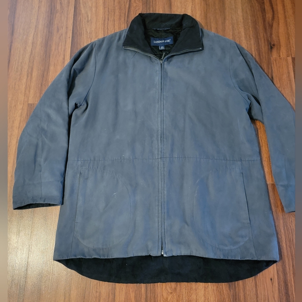 London Fog Black/Grey All Weather Suede Jacket - Size Large Regular